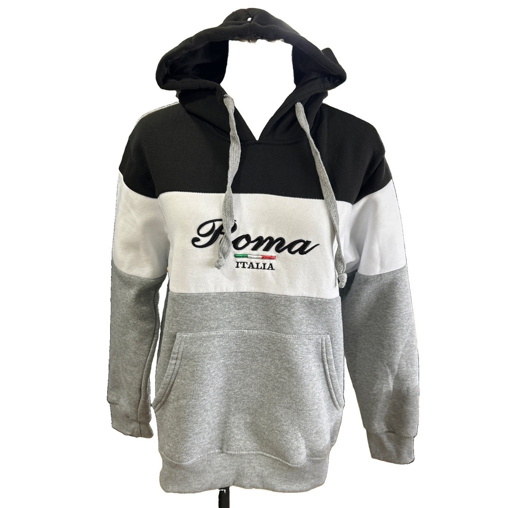Chip Roma Italia Hoodie Medium Women's Italy Pullover Sweatshirt Grey Black
